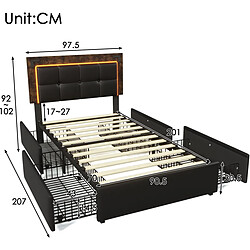 Acheter Merax Cadre De Lit LED - 90x200cm - 4 Tiroirs - Tête Réglable - Pu Noir