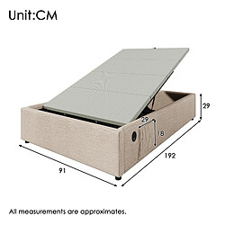 Acheter Merax Lit Simple 90×190 Cm-avec Port USB-c-avec Rangement Hydraulique-en Lin-beige