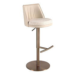Angel Cerda Tabouret pivotant en tissu crème marbré et similicuir crème