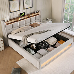 Avis Merax Lit Capitonné - 160x200cm - USB Et LED - Cadre Lin Beige