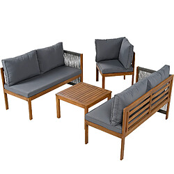 DZMDIP Salon de jardin – Canapé d'angle + table basse – Cadre et plateau en acacia – Gris