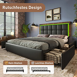Merax Cadre De Lit LED - 160x200cm - 4 Tiroirs - Tête Réglable - Pu Noir pas cher