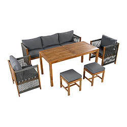 DZMDIP Salon de jardin 6 pièces – Canapé 3 places + 2 fauteuils + 2 tabourets + table – Gris