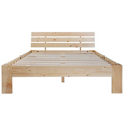 Merax Lit Double 140x200cm-lit Adulte Avec Sommier à Lattes-en Bois Massif-naturel pas cher