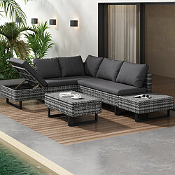 DZMDIP Salon De Jardin avec Canapé D'Angle Table Et Coussins inclus,Gris