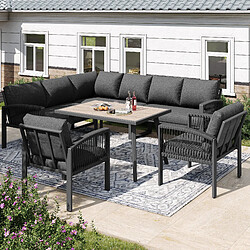DZMDIP Salon de jardin 8 personnes avec coussin,ensemble de table à manger d'extérieur