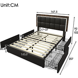 Acheter Merax Cadre De Lit LED - 160x200cm - 4 Tiroirs - Tête Réglable - Pu Noir