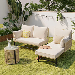 DZMDIP Salon de Jardin Ensemble 4 Personnes - Aluminium - 7 Coussins - Style Industriel