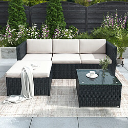 DZMDIP Salon de Jardin en Polyrotin - Table Verre Trempé | Résistant UV/Pluie,Coussins inclus