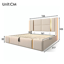 Acheter Merax Lit Double Capitonné 160 X 200cm-fonction De Chargement USB Type C-éclairage LED-beige