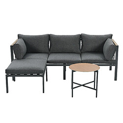 DZMDIP Ensemble de jardin – Canapé d'angle + table basse + repose-pieds – Plateau verre – Gris