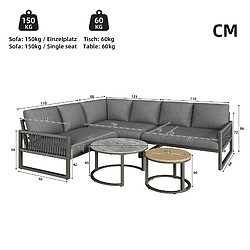 DZMDIP Ensemble salon de jardin 6-7p, canapé d'angle, pieds réglables, coussins inclus, gris pas cher