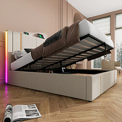 Merax Lit Double Capitonné 160 X 200cm-fonction De Chargement USB Type C-éclairage LED-beige pas cher