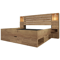Merax Lit Double 180x200 Cm-avec Spots LED Intégrés-USB/Type-C-niche Éclairée-en Bois-naturel