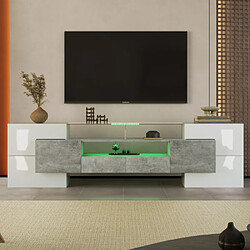 modfu Meuble TV gris et blanc brillant 200x35x60 cm, 6 portes, 2 tiroirs, 3 niches ouvertes