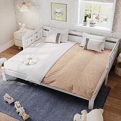 PINGGO Lit de jour extensible 90x190cm blanc en pin massif avec sommier