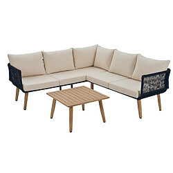 DZMDIP Salon de jardin avec table basse – Tressée main en corde – Pour jardin – Beige + Noir