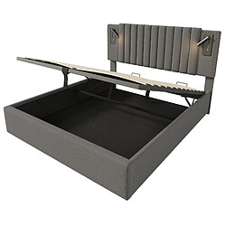 Avis Merax Lit Double 140x200cm-avec Rangement-lampe De Lecture Avec Port USB-dossier Capitonn-gris