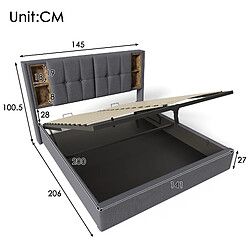 Acheter Merax Lit Double Avec Chargement Sans Fil USB-c-lit 140x200 Cm-système Hydraulique-gris