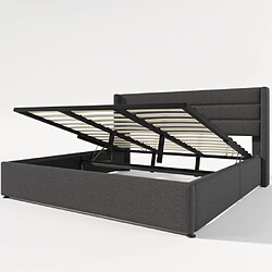 Acheter Merax Lit Double Hydraulique 180x200cm-lit Coffre-sommier à lattes en bois-en Lin-Gris