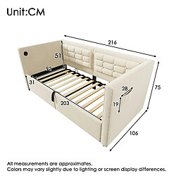 Acheter Merax Canapé-lit 90x200 Cm-avec Rangement Hydraulique-station De Chargement USB Et Type-c-beige