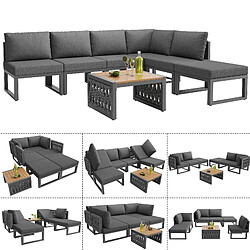 DZMDIP Salon de jardin extérieur pour 6 personnes - Dossier inclinable réglable - Gris