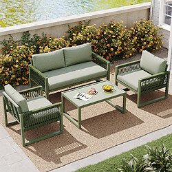 DZMDIP Salon de jardin - Fer galvanisé - Plateau en verre - Set de 4 personnes - Coussins inclus