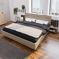 Avis Merax Lit 160x200 Cm-Lit double avec 2 Tables De Chevet-en Chêne Sonoma/gris Foncé