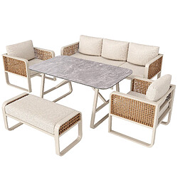 DZMDIP Salon de jardin extérieur 6-7 places - Table d'appoint incluse - Pieds réglables - Beige