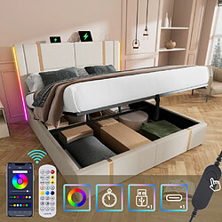 Avis Merax Lit Double Capitonné 160 X 200cm-fonction De Chargement USB Type C-éclairage LED-beige
