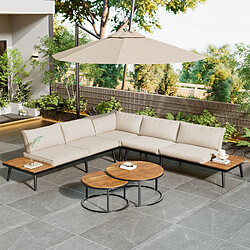 DZMDIP Salon de jardin extérieur 5-6 places - Ensemble repas 6 pièces - Cadre en fer galvanisé