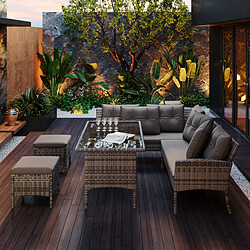 Avis DZMDIP Ensemble de salon de jardin - Table et chaises en polyrotin -Gris - Design contemporain