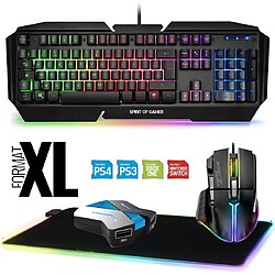 Spirit of Gamer Pack Gaming Clavier Souris Convertisseur Tapis LED pour Switch, XB1, PS4, PC