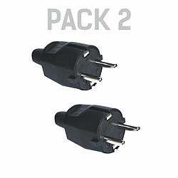 Pack x2 Fiche mâle schuko Silver Electronics 16A 4.8mm TT side IP20 Rubber Black