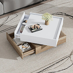 Avis Merax Table Basse Carréee 60x60x38cm-pivotante à 360°, Plateau Tournant Avec 2 Étagères-bois