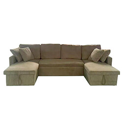 Concept Usine Canapé panoramique convertible avec coffres 4 places en velours côtelé vert MAHÉ