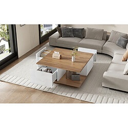 Merax Table Basse Carréee 70cm-3 Tiroirs à Fermeture Douce-30kg-gain De Place Salon-blanc