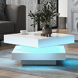Merax Table Basse Carréee-avec Plateau Pivotant à 360°-led-blanche Laquée Brillante