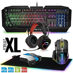 Pack Gamer Clavier Souris Casque Convertisseur Tapis LED pour Switch, XB1, PS4, PC