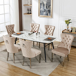 modfu Lot de 6 chaises de salle à manger rembourrées en velours avec pieds en métal beige