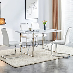 modfu Lot de 4 chaises de salle à manger avec dossier en pu et lin blanc