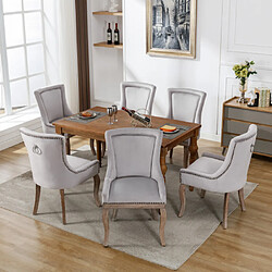 modfu Lot de 6 chaises de salle à manger rembourrées en velours avec pieds en bois massif gris