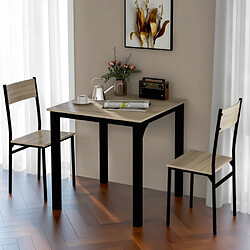 modfu Ensemble table à manger avec 2 chaises, design compact, métal et mdf, naturel