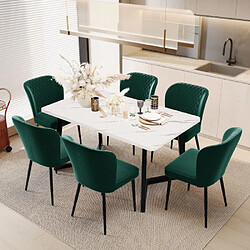 modfu Lot de 6 chaises de salle à manger en velours avec pieds en métal vert