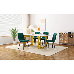 modfu Ensemble table à manger avec 4 chaises en velours vert foncé et pieds métalliques dorés