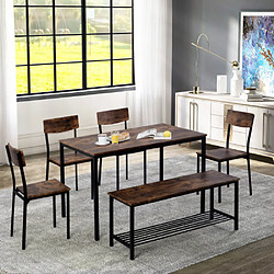 modfu Ensemble de salle à manger avec 1 table, 4 chaises et 1 banc marron