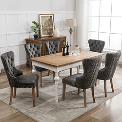 modfu Lot de 6 chaises de salle à manger rembourrées en velours gris avec pieds en bois massif