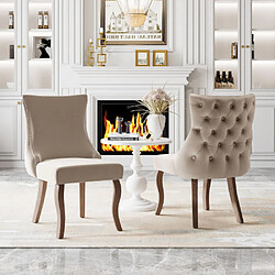 modfu Lot de 2 chaises de salle à manger en velours avec clous décoratifs et pieds en bois beige