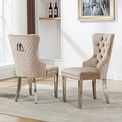 modfu Lot de 2 chaises de salle à manger rembourrées en velours avec pieds en métal beige