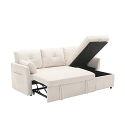 Smartue Canapé-lit d'angle modulable beige, espace de rangement, velours côtelé
